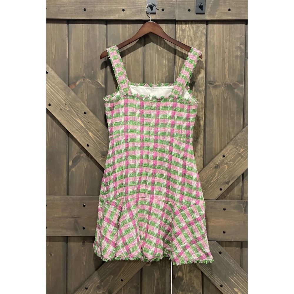 Kate Spade Plaid Tweed Sleeveless drop waist Dress Square Neck Pink Green Sz 10 - Picture 7 of 12